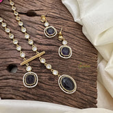 Vriksham Oval And Square AD Stone Pendant Short Neckpiece-Purple-G16281